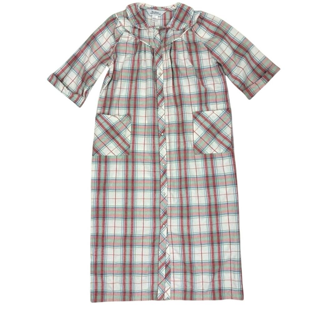 The Vermont Country Store Plaid Flannel House Dress Snap Front Cottagecore M